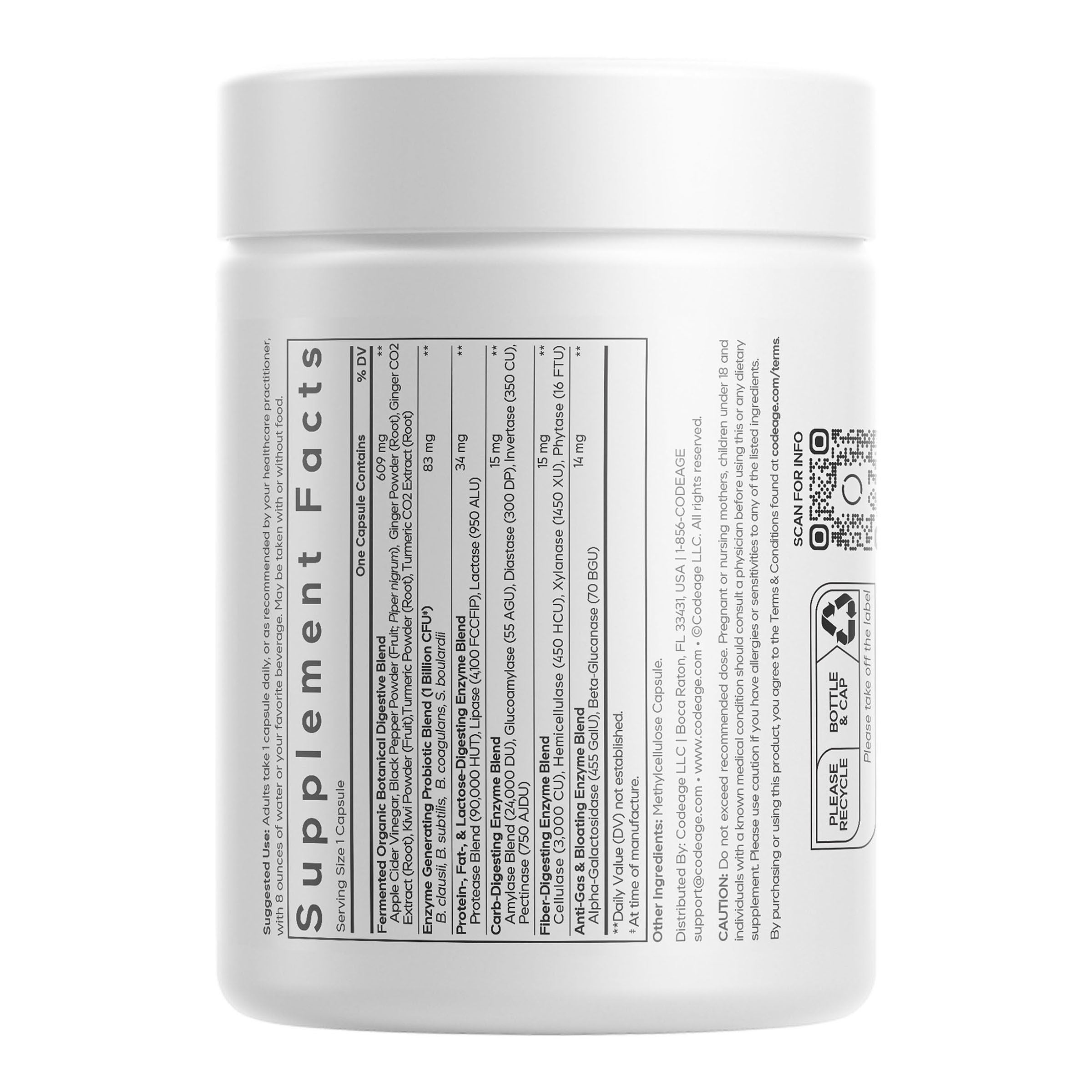 Fermented Digestive Enzymes with Probiotics & Prebiotics - 90 Capsules (90 Servings)